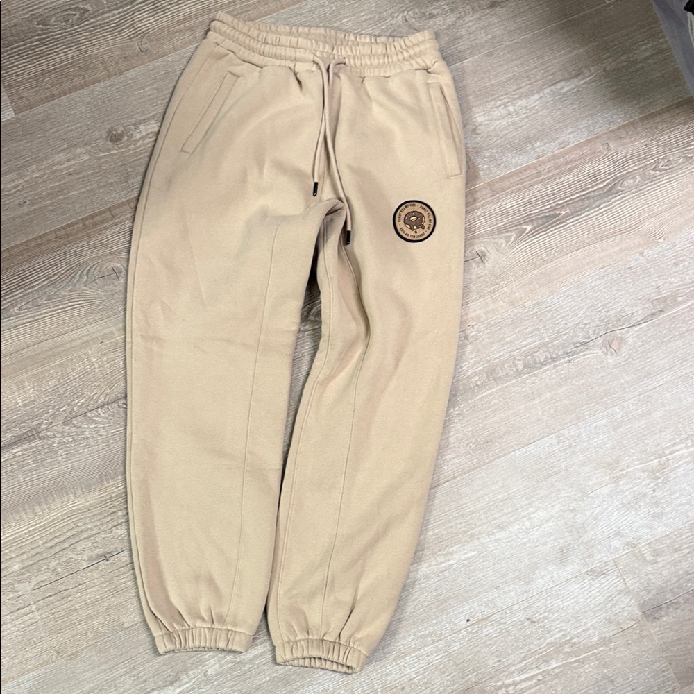 Muscles and Donuts Tan Beige Jogger Sweatpants with Logo